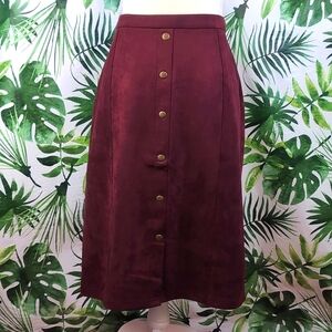 Retrology Maroon Buttoned Midi Skirt (Size: Small)